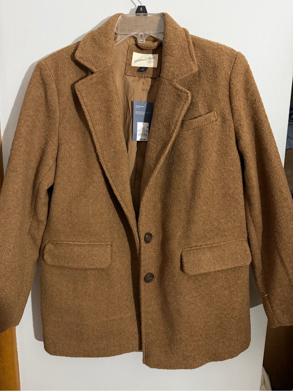 Universal Thread Tan Wool-Blend Notch Lapel Trench Coat